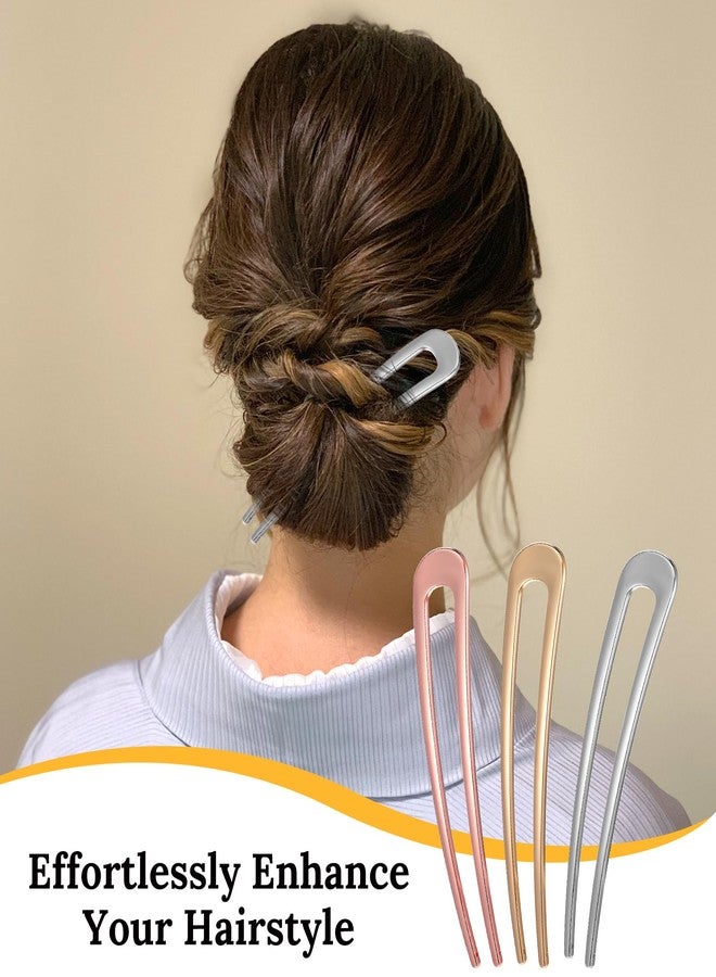 Thrymme 3Pcs French Hair Pins for Women, Hair Pins for Women Metal U-Shaped, 2 Prong Long Chignon Sticks, Secure Hold Hairs Accessories for Updos & Buns - Image 4